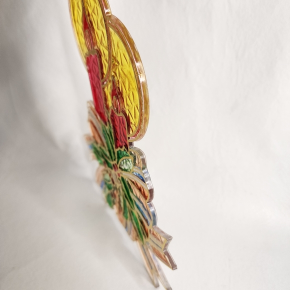 Vintage Suncatcher Christmas Candles and Holly Plastic Stained Glass Ornament - Picture 3 of 13